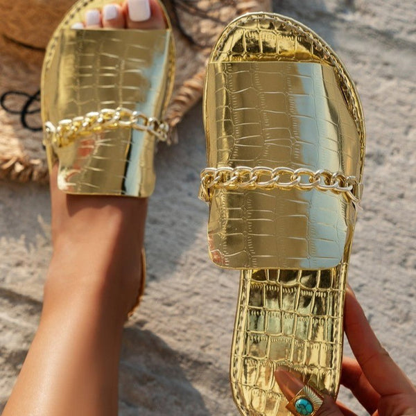 Plus Size Outer Wear Chain Stylish Beach Flat Slippers