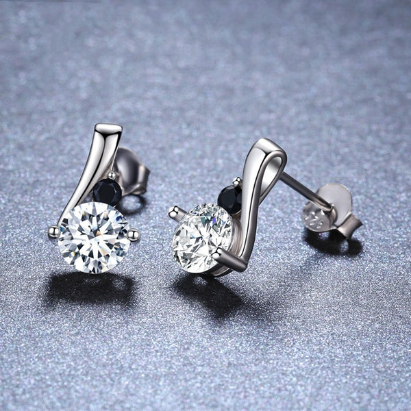 925 Silver Stud Earrings Micro Inlaid Zircon Round