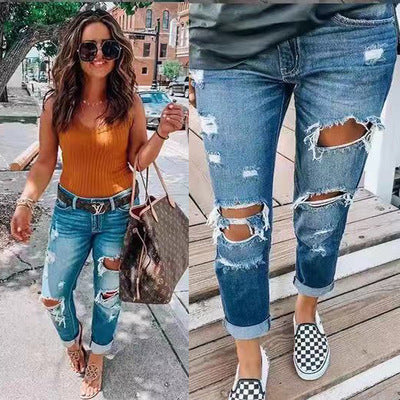 Ripped jeans personality women