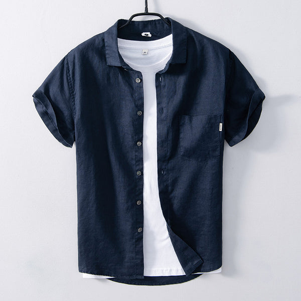 Linen Breathable Casual Solid Color Short-Sleeved Shirt