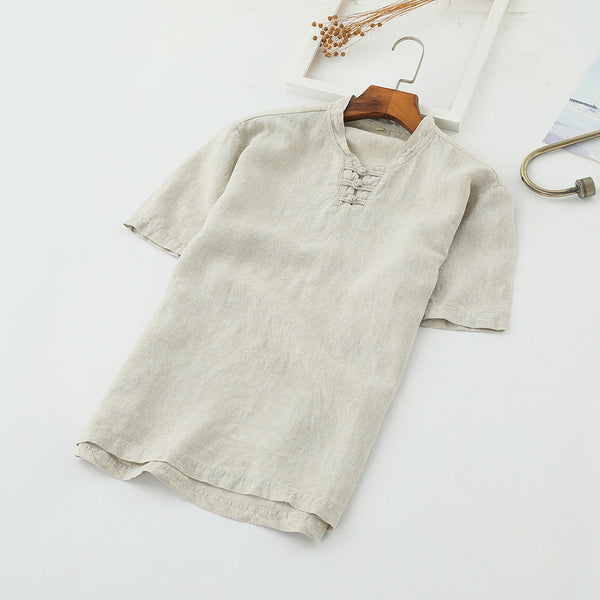 Make 20 Spring And Summer Chinese Linen Shirt Men'S Stand-Up Collar Button Linen Shirt Simple