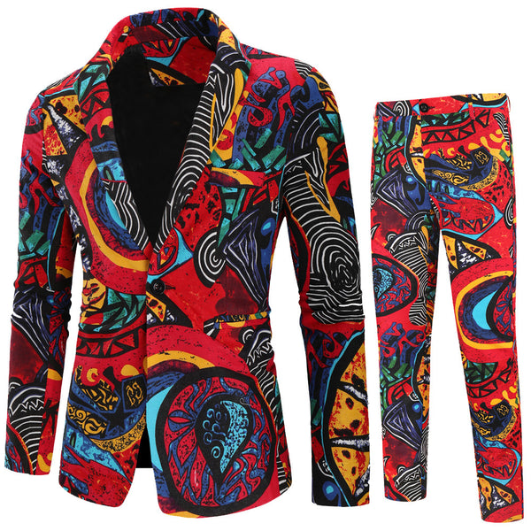 Autumn And Winter New Men's Leisure Suit Floral Print Suit