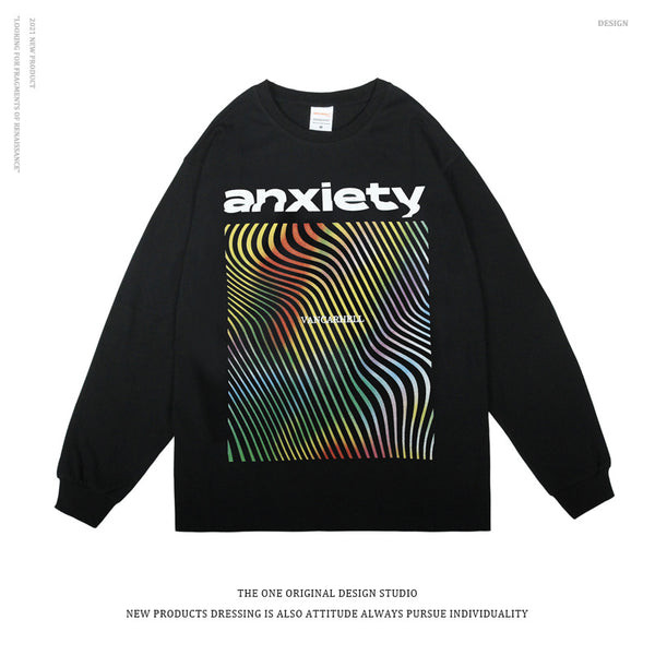 Abstract Printed Long-sleeved T-shirt Men's Loose Thin Round Neck Sweater