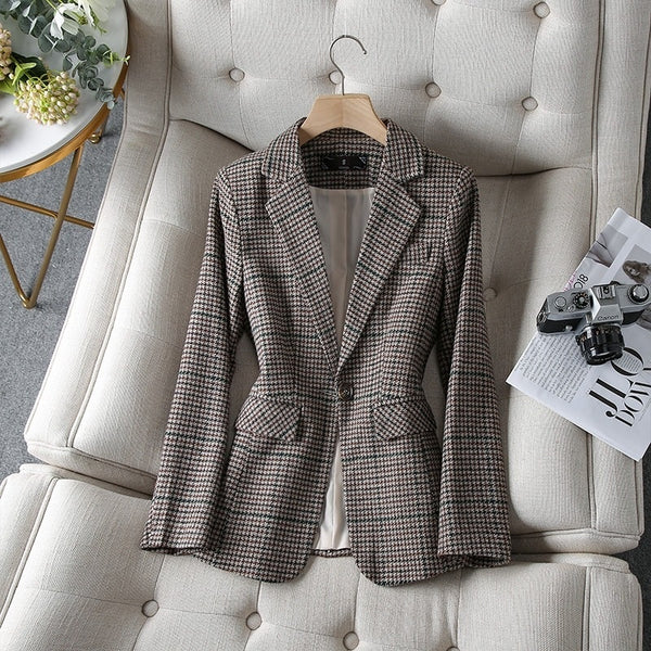 Women's Korean-style Houndstooth Suit Jacket