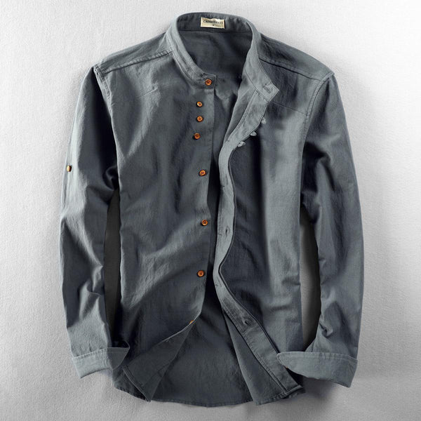 Men's Casual Retro Chinese Style Stand-up Collar Slim Fit Cotton Linen Shirt