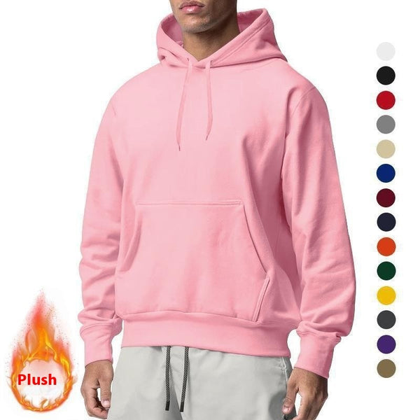 European And American Men's Sports Solid Color Fleece Sweater Hoodie