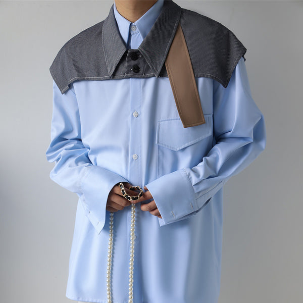 Fake Two Piece Contrasting Workwear Shirt Men's Light Blue