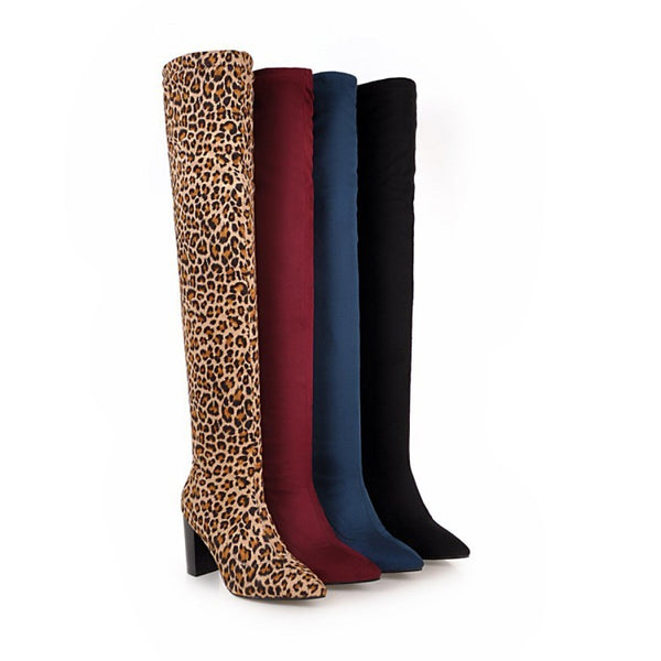 Suede pointed toe high thick high boots