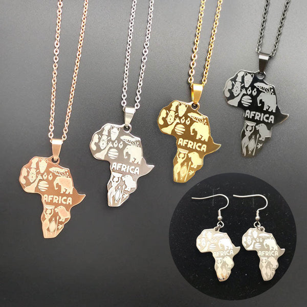 Titanium Stainless Steel Africa Map Necklace