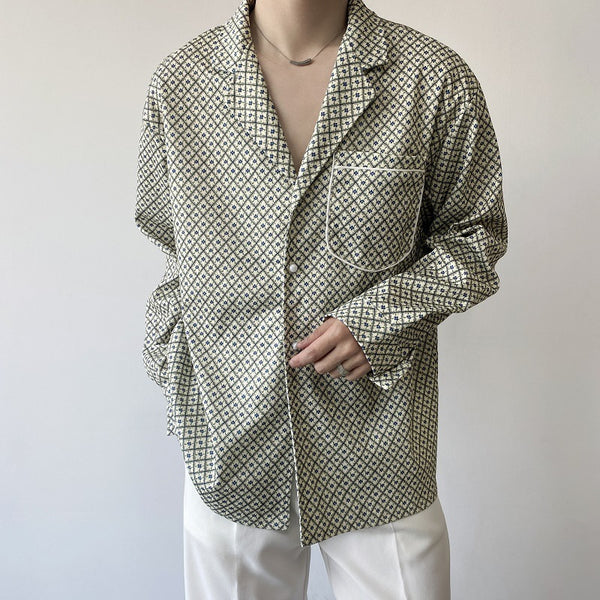 Korean Style Lightly Mature Wear Cuban Collar Shirt