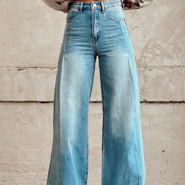 Wide-legged Pants Thermal Transfer Bell-bottom Pants Simulation Denim Trousers