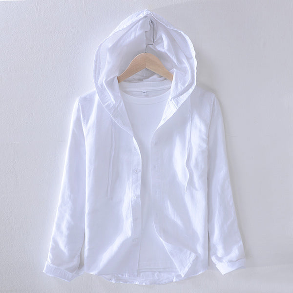 Cotton And Linen Casual Hooded Long-sleeved Shirt Artistic Youth Linen Shirt