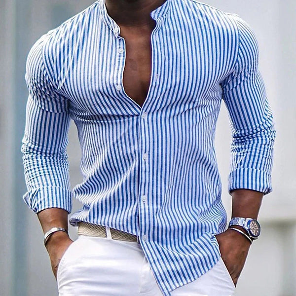 Men's Casual Striped Youth Long Sleeve Shirt