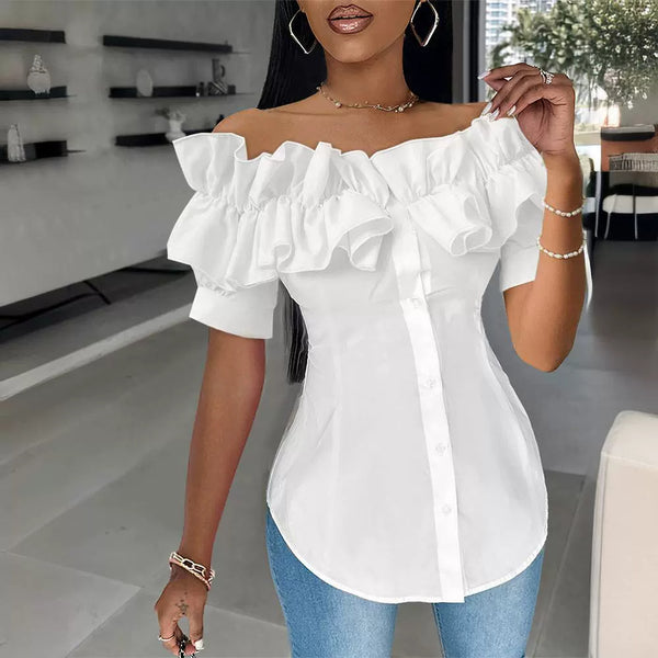 Clothing New Sweater Fashion Off-shoulder Ruffled Short Sleeves Shirt