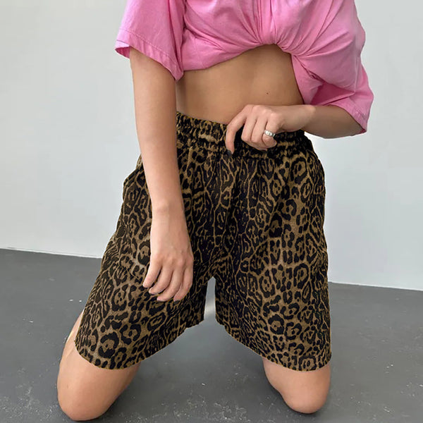 Women's Leopard Print Casual Pants Street Style High Waist Three-quarter Wide Leg Shorts