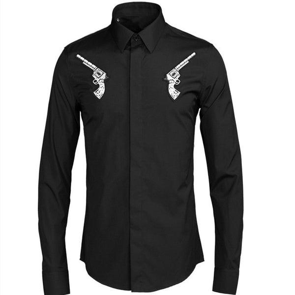 Men's  Handmade Badge Long Sleeve Slim-fitting Simple Shirt