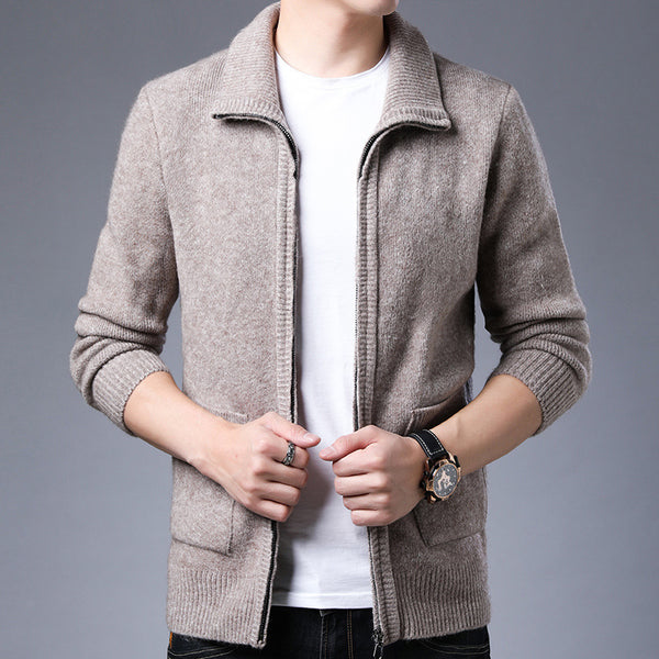 Men's Zipper Knitted Alpaca Fleecefiber Lapel Casual Jacket