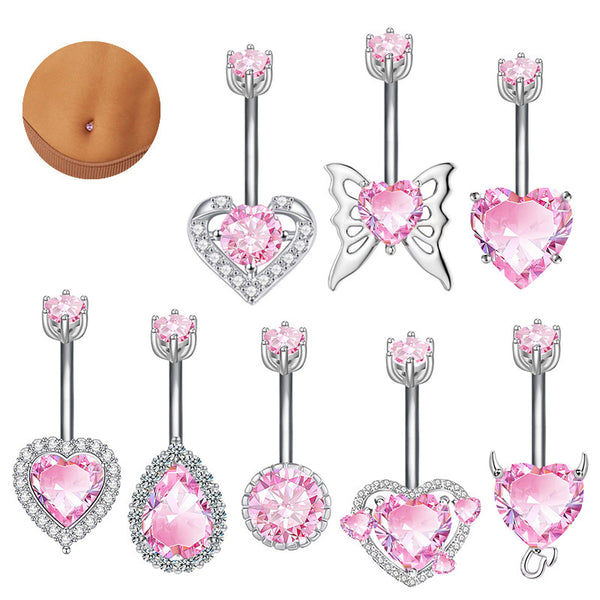 Fashion Personality Peach Heart Belly Ring Butterfly Zircon Piercing Jewelry