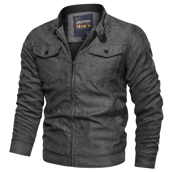 Slim-fit Trendy Jacket Casual Stand-up Collar Solid Color Blouse Young Men's Jacket