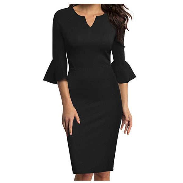 Fall New Business Suit Mid-length 34 Flare Sleeve Dress