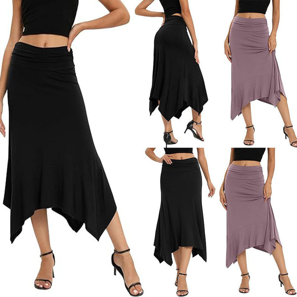 Women's Waist Pleating Fashionable Elegant Irregular Hem Skirt