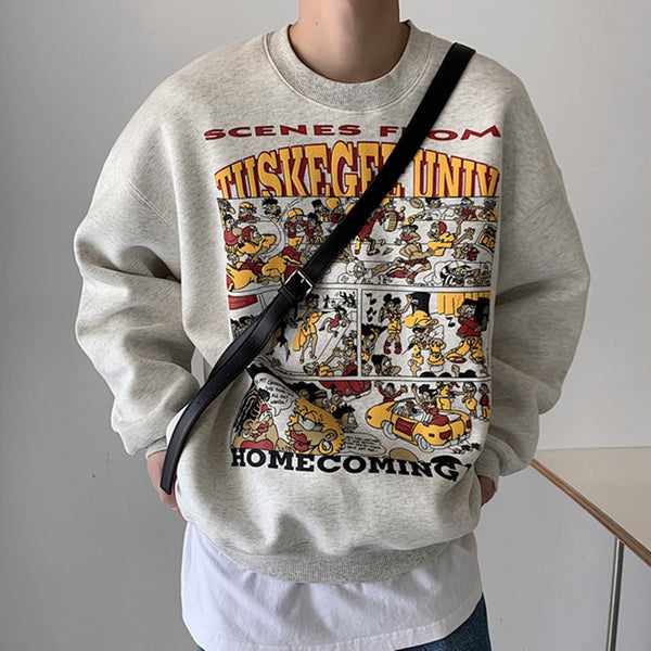 Street Trend Cartoon Print Sweatshirt Crew Neck Sweater