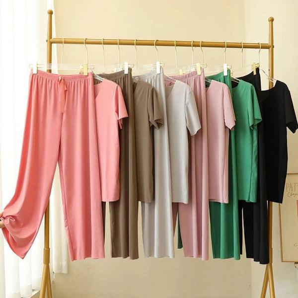 Two-piece Loungewear Leisure Loose Wide-leg Ice Silk Pajamas